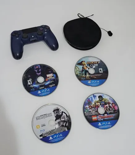 Kit Controle PS4 Midnight Blue + 4 Jogos Originais (Leia a Descrição)