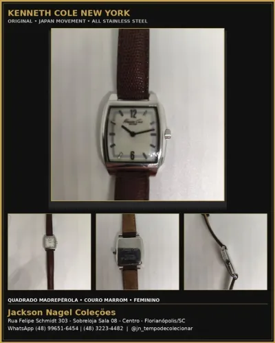 RELÓGIO KENNETH COLE NEW YORK QUADRADO MADREPÉROLA FEMININO COURO MARROM ORIGINAL