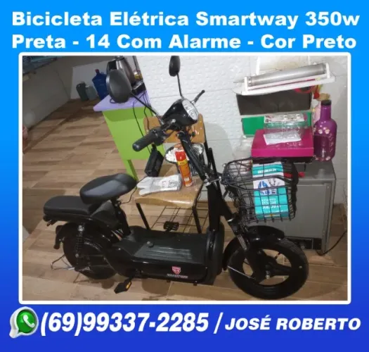 Ciclo Motor Elétrica Smartway 350w Preta - 14 Com Alarme Cor Preto