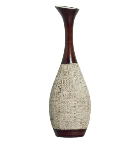 Vaso Decorativo Vanguard G de Cerâmica Marrom e Palha Ganash para Sala de Jantar