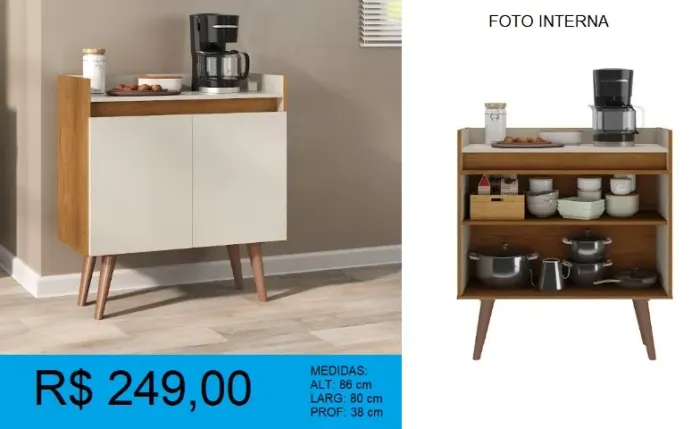 Aparador café alt:86cm larg:80cm prof:38cm - entrega gratuita!