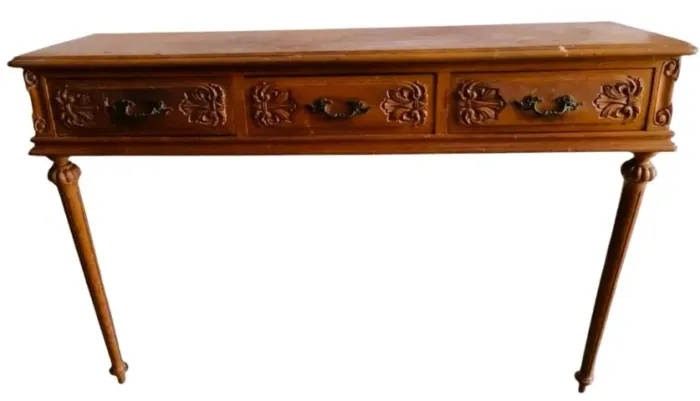 Console aparador parede estilo império executado madeira nobre finamente entalhado quinas