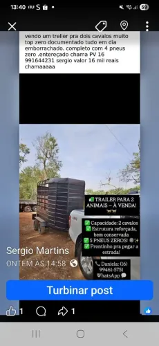 treiller para transporte 2 cavalos
