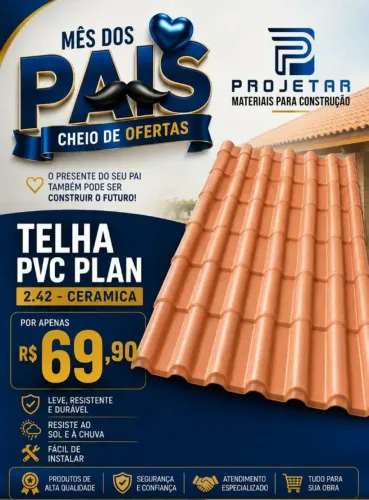telha pvc modelo plan cor cerâmica/marfim/concreto 2,42x88 69,90 a vista  