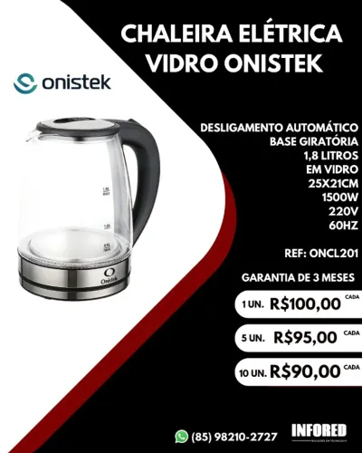 Chaleira Elétrica com Jarro de Vidro Onistek