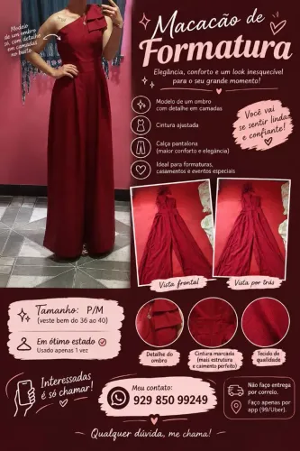 Macacão feminino vermelho social 