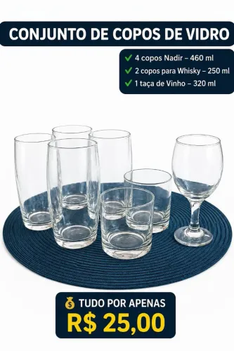 Conjunto de Copos de Vidro - 7 unids