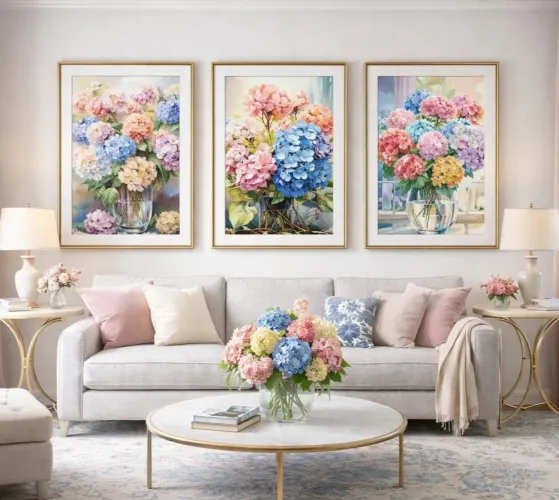 Kit de 3 quadros decorativos de flores de madeira pinus com adesivo