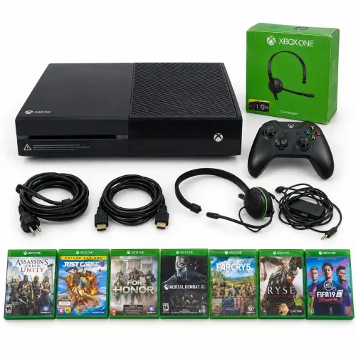 Xbox One Fat + 7 Jogos + Controle Original + Headset Xbox + Cabos<br>