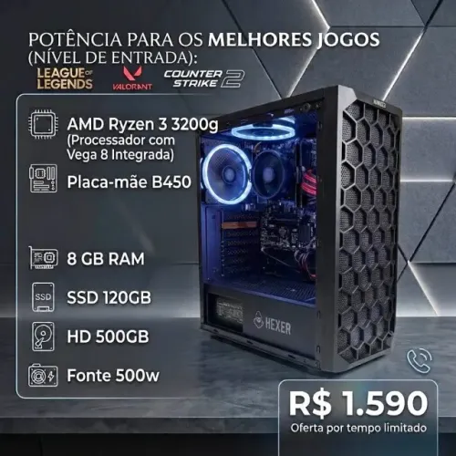 PC gamer Ryzen 3200g | 8GB RAM | SSD 120GB | Placa de vídeo Vega 8