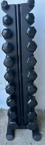 Jogo de halteres sextavado revestido de 1kg a 10kg com suporte 
