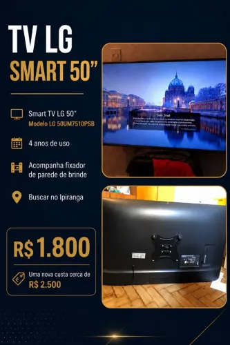 TV SMART LG LG 50UM7510PSB, 4K, 50 polegadas, com controle remoto funcionando normalmente.