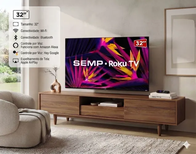 Smart TV SEMP Roku 32" LED - Wi-Fi, Bluetooth (Impecável)