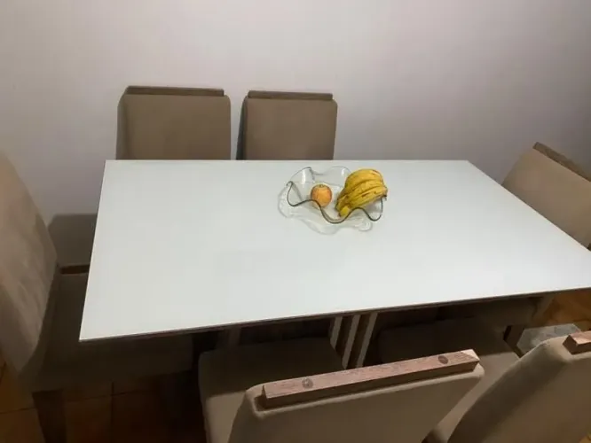 Mesa de Sala de jantar 6 cadeira Laís tampa de vidro