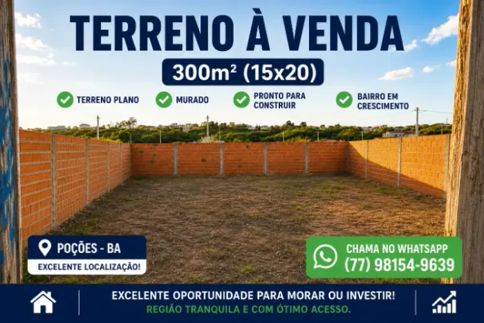 TERRENO À VENDA - 300m² (15x20) - POÇÕES BAHIA