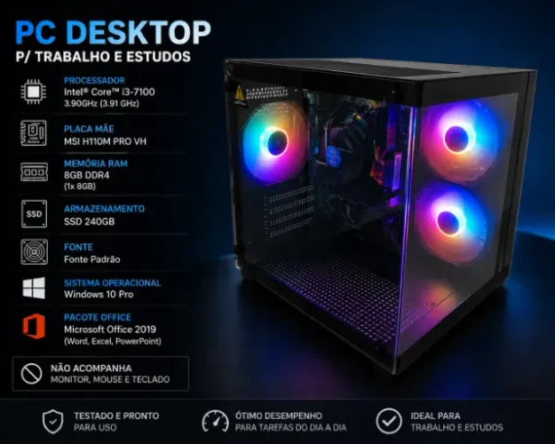 PC Desktop | Intel i3 7100 + SSD 240GB + 8GB RAM | Pronto para uso