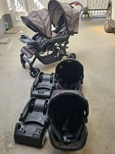 Carrinho de Bebê duplo gêmeos - Galzerano Doppio 2 + bebê conforto + Base