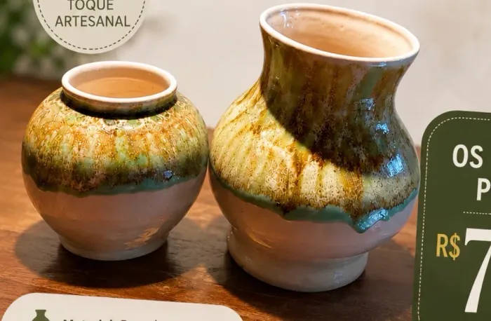 Lindo par de vasos em cerâmica