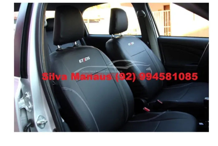Capa banco Couro Corvin específico sob medida Toyota etios hat sedam c bordado Preto