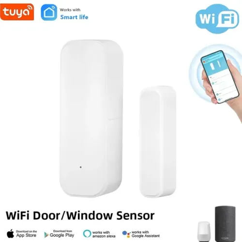 Sensor de abertura de portas Wi-fi Tuya, Compatível com Alexa, Segurança Residencial 