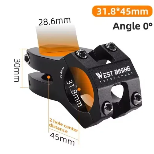 Avanço West Biking - Mesinha Curta - Guidão 31.8mm x 45mm (completa)