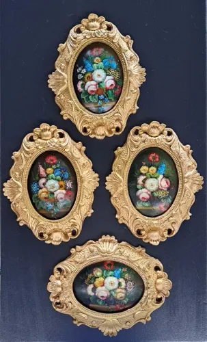Quadros decorativos com flores, moldura dourada - Estilo vintage