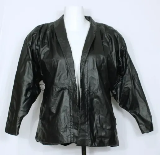 Jaqueta feminina de couro legítimo anos 80 oversized - Veste GG - Ref. 3881