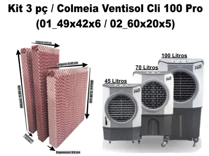 Kit 3pç Placas Evaporativa, Ventisol 45 / 75 /100 De Litros