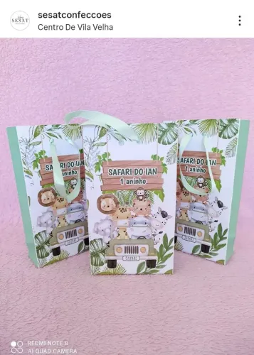 Sacolas Personalizadas Safari Baby - Lembrancinha pra festa de aniversário 