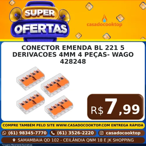 CONECTOR EMENDA BL 221 5 DERIVACOES 4MM 4 PEÇAS- WAGO 428248