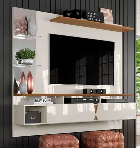 Painel para TV cor off wit até 55 polegadas com prateleiras