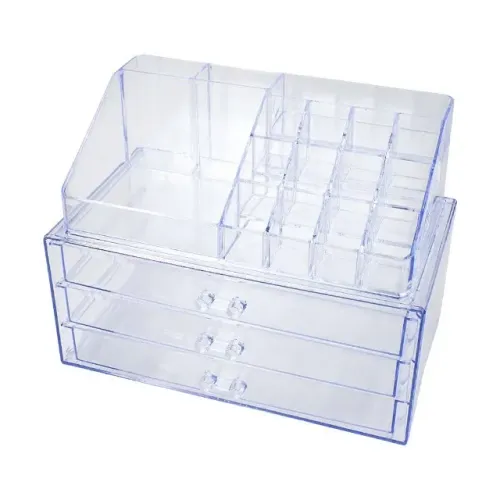 Organizador Porta Maquiagem Acrílico Duplo Batom Pincel 3 Gavetas