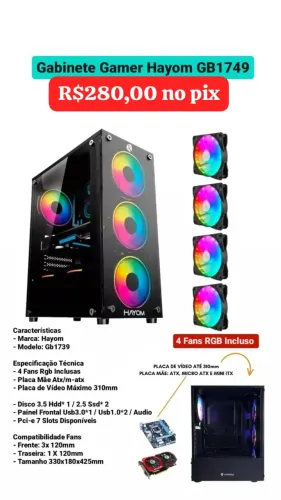 Gabinete Gamer Gb1749 Hayom Com 4 Fans Mid Towe