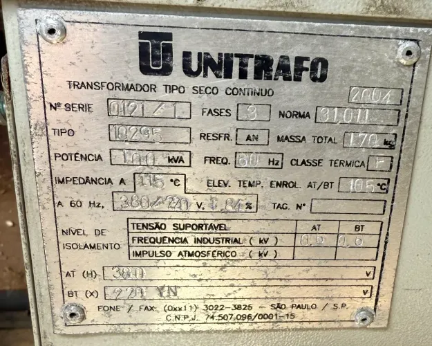 TRANSFORMADOR ISOLADOR TRIFÁSICO 100kVA 380V 220V