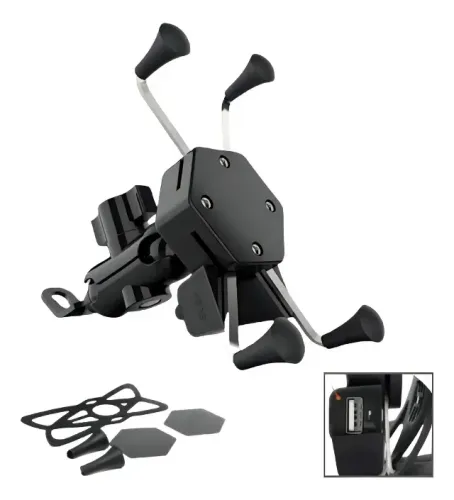 Suporte Celular Para Moto Com Carregador Usb Tipo Aranha X Cor Preto