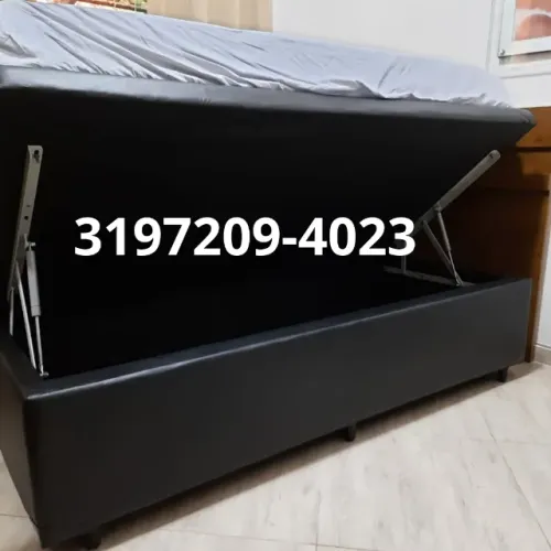 Cama Box Solteiro Baú 88x1.88 | Blindada com Pistão a Gás