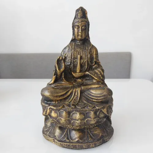 NOVA | Estátua Buda Kuan Yin 25cm - Decoração Espiritual em Gesso