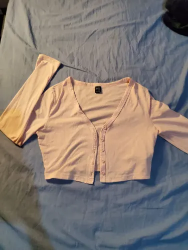 Cardigan Rosa Cropped Manga Longa