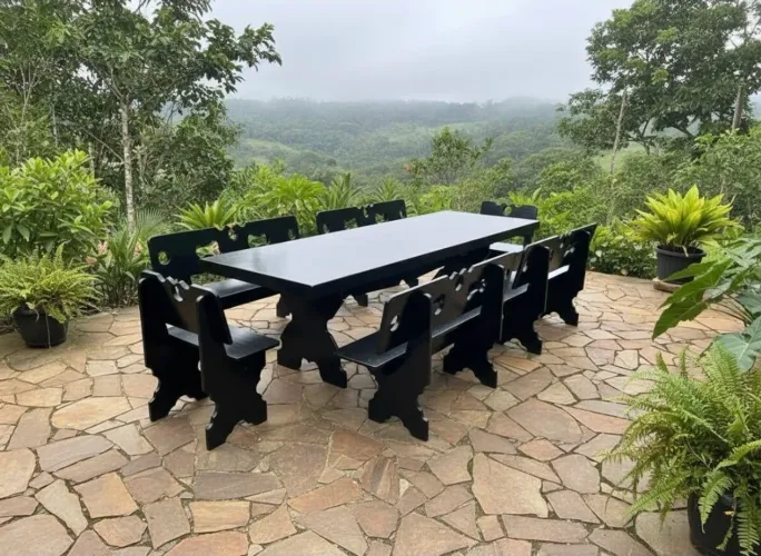 Mesa pedra de ardósia pintada 