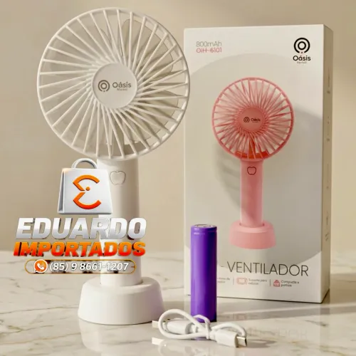 Mini Ventilador Portátil Recarregável de Mão com Suporte de Mesa, 3 Níveis de Velocidade