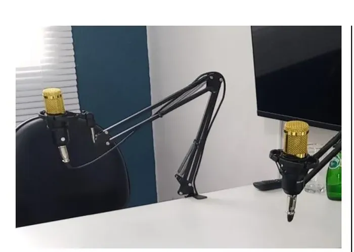 2 microfones com kit podcast, 99 cada
