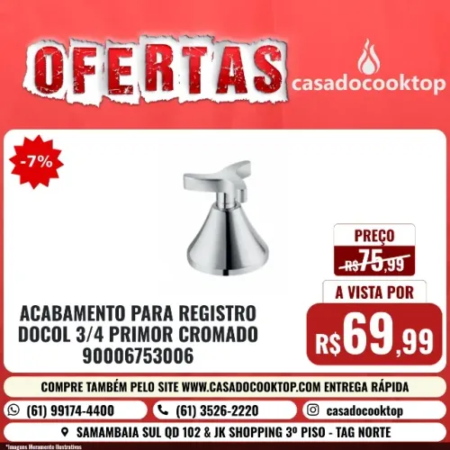 ACABAMENTO PARA REGISTRO DOCOL 3/4 PRIMOR CROMADO *06