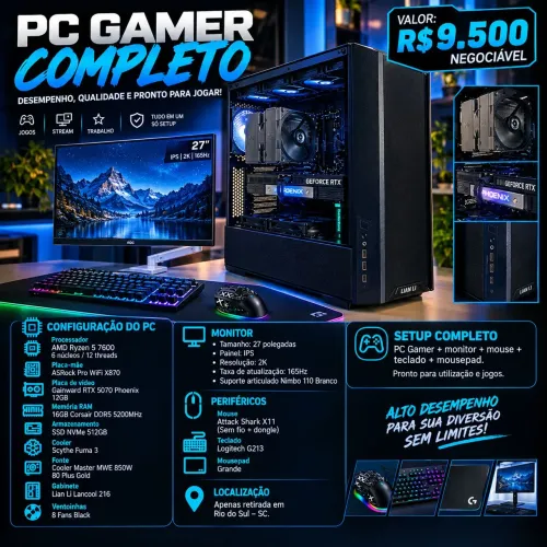 PC GAMER COMPLETO ? RTX 5070 + MONITOR 2K 165Hz