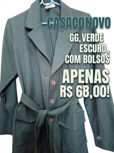 Casaco verde escuro com bolsos, gg, novo. Por 68,00 reais