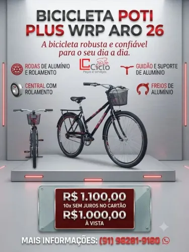 Bicicleta poti aro 26 plus com aero e rolamento 