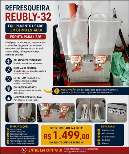 Refresqueira De 2 Sabores 30L Agitação Pás 220V Reubly-32 - Tecapply - Usado Otimo Estado