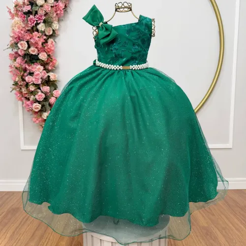 Vestido longo infantil verde formatura daminhas