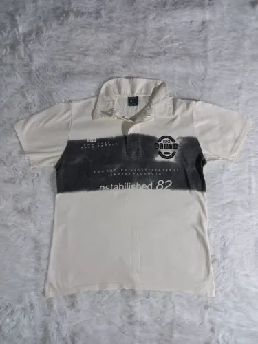 Camisa Polo Branco e Preto Masculina M