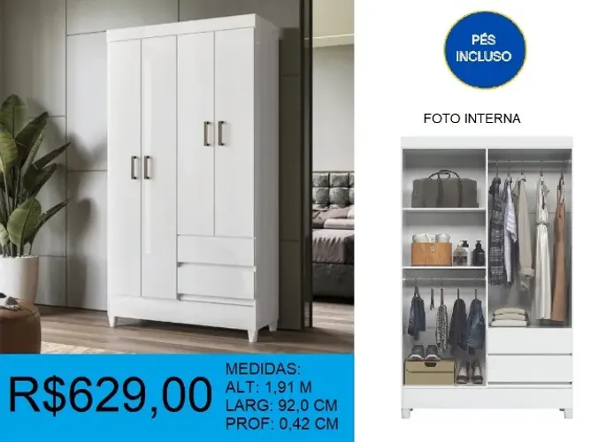 Guarda roupa de solteiro 3 portas - entregamos e montamos sem custo 
