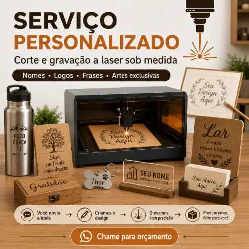 GRAVAÇÃO E CORTE A LASER PERSONALIZADO | MDF, MADEIRA, GARRAFAS E MAIS